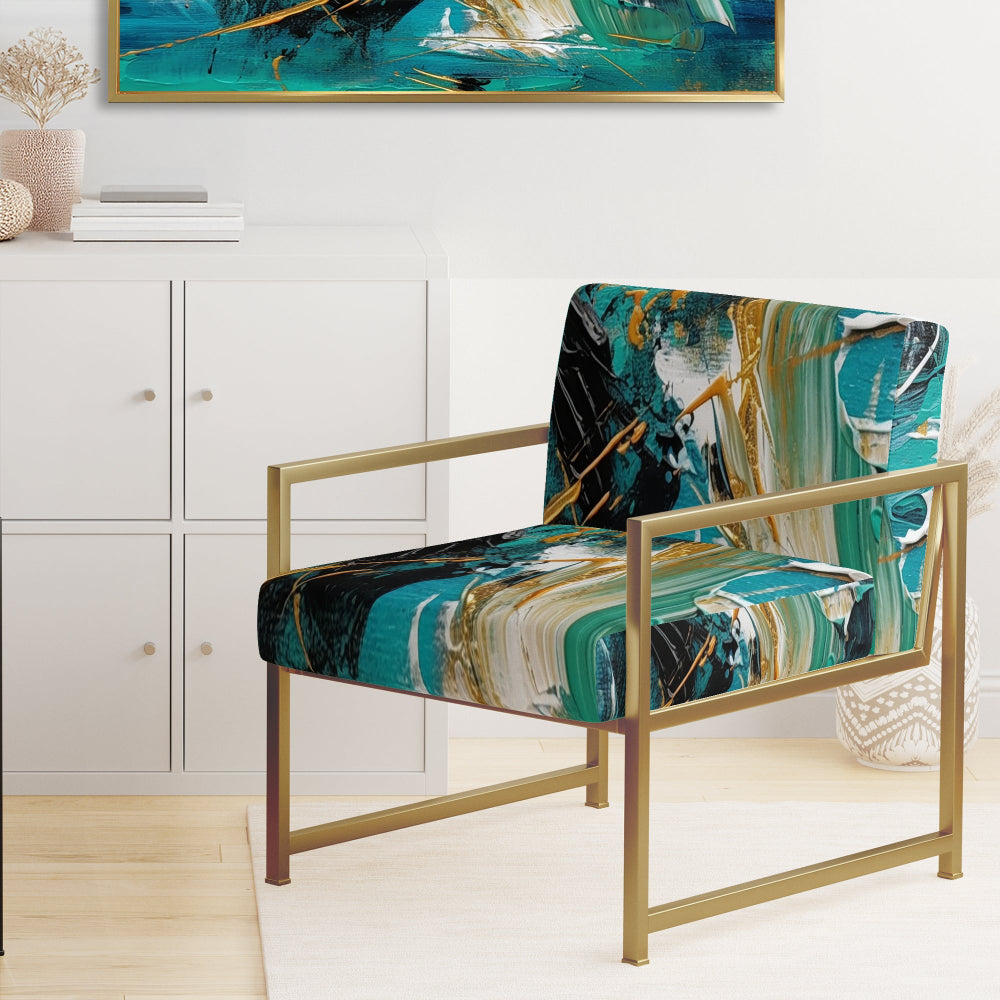 Teal Yellow Cubist Kaleidoscope - Modern Arm Chair