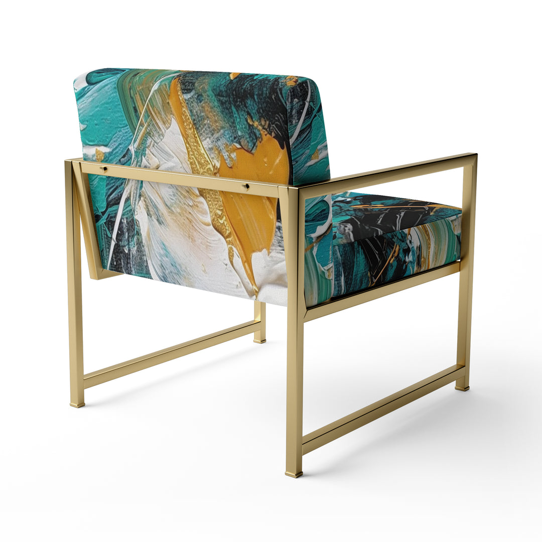 Teal Yellow Cubist Kaleidoscope - Modern Arm Chair