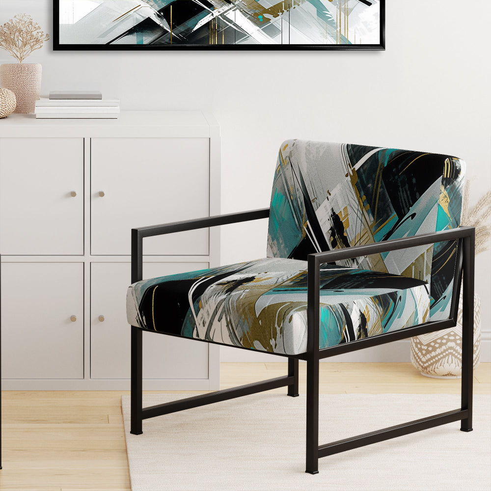 Teal Black Cubist Kaleidoscope - Modern Accent Side Chair
