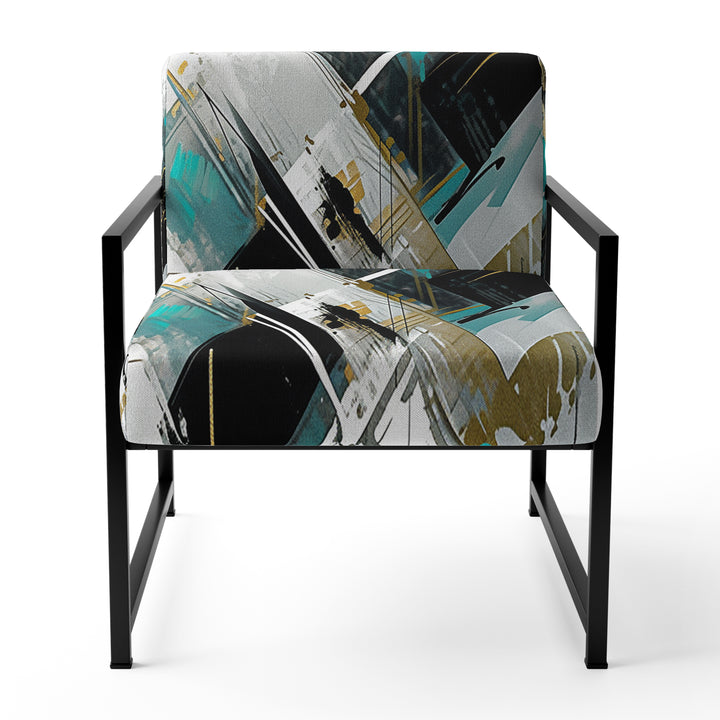Teal Black Cubist Kaleidoscope - Modern Accent Side Chair