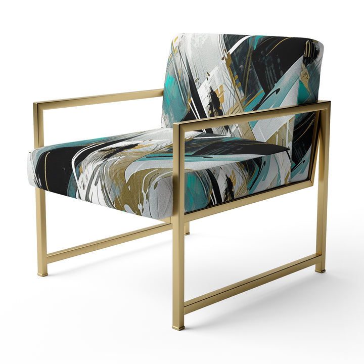 Teal Black Cubist Kaleidoscope - Modern Accent Side Chair