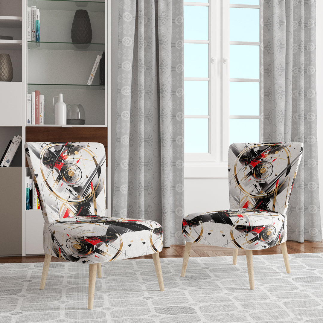 Black Red Multifaceted Whirls - Modern Accent Slipper Chair