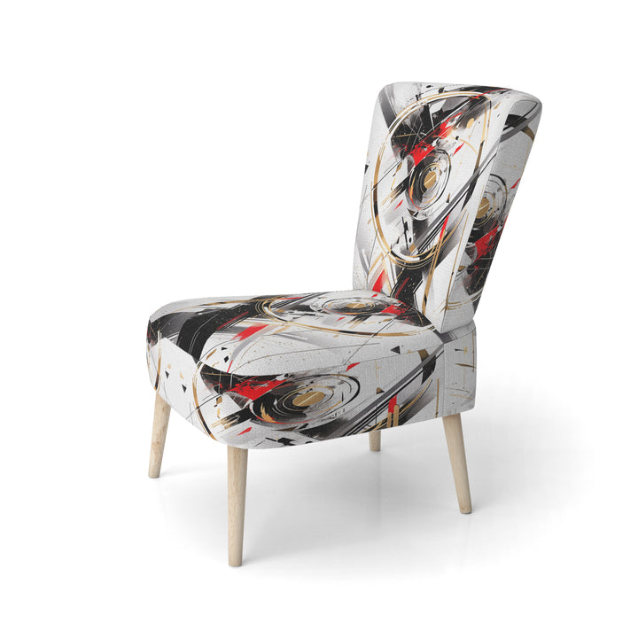 Black Red Multifaceted Whirls - Modern Accent Slipper Chair