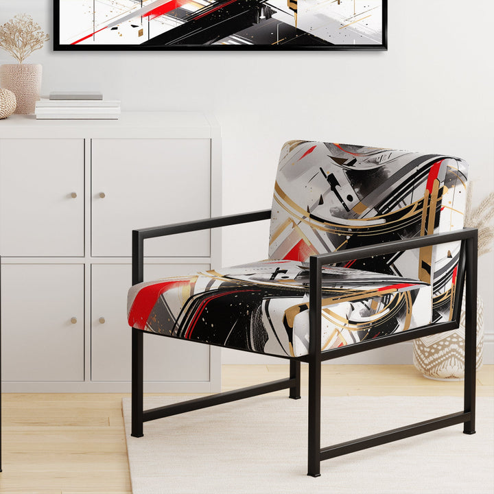 Black Red Multifaceted Whirls - Modern Accent Slipper Chair