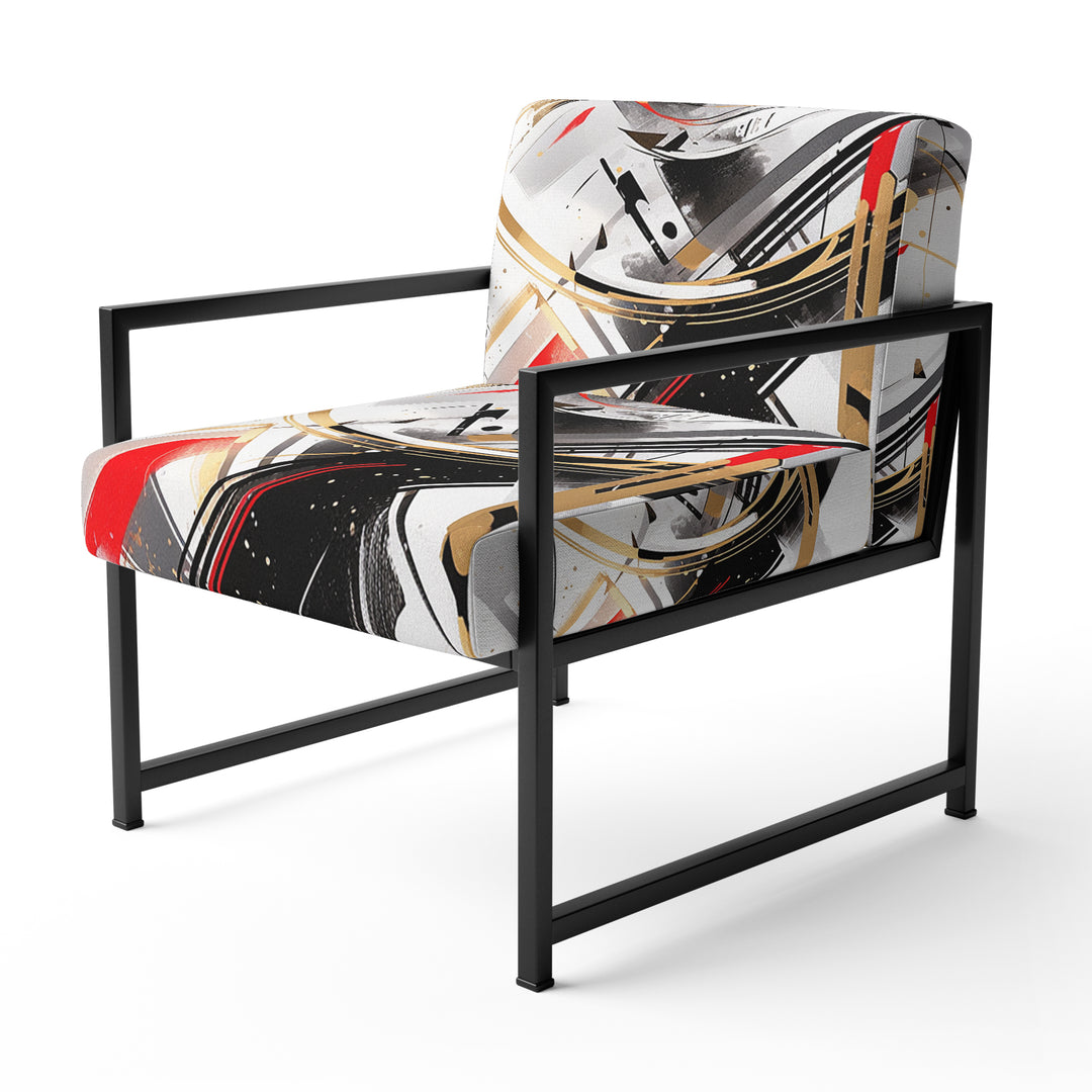 Black Red Multifaceted Whirls - Modern Accent Slipper Chair
