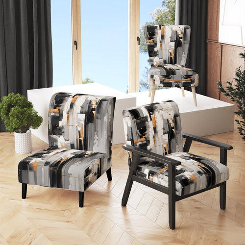 Grey Black Multifaceted Whirls - Upholstered Modern Accent Chairs
