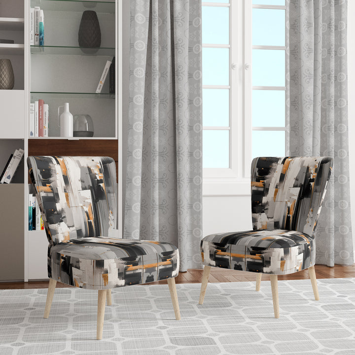 Grey Black Multifaceted Whirls - Upholstered Modern Accent Chairs