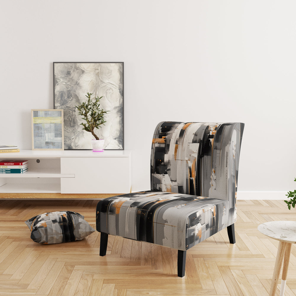 Grey Black Multifaceted Whirls - Upholstered Modern Accent Chairs