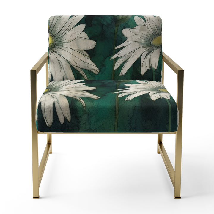 White Teal Daisy Flower Fusion - Traditional Accent Side Chair