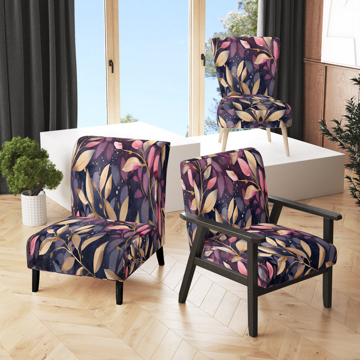 Purple Gold Leafs Harmony - Traditional Accent Slipper Chair