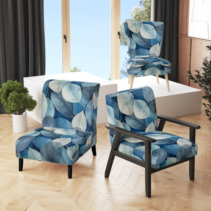 Grey Blue Leafs Harmony - Traditional Accent Slipper Chair