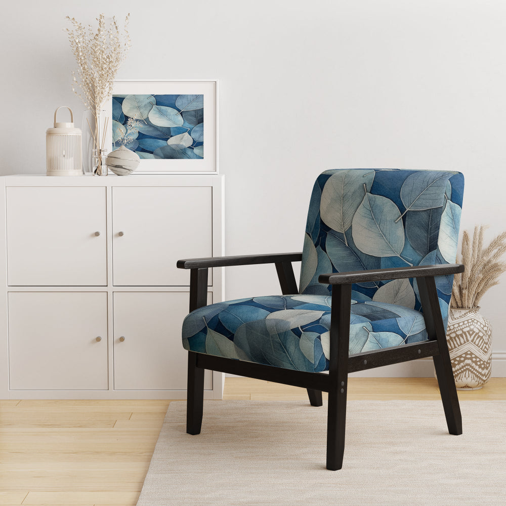 Grey Blue Leafs Harmony - Traditional Accent Slipper Chair