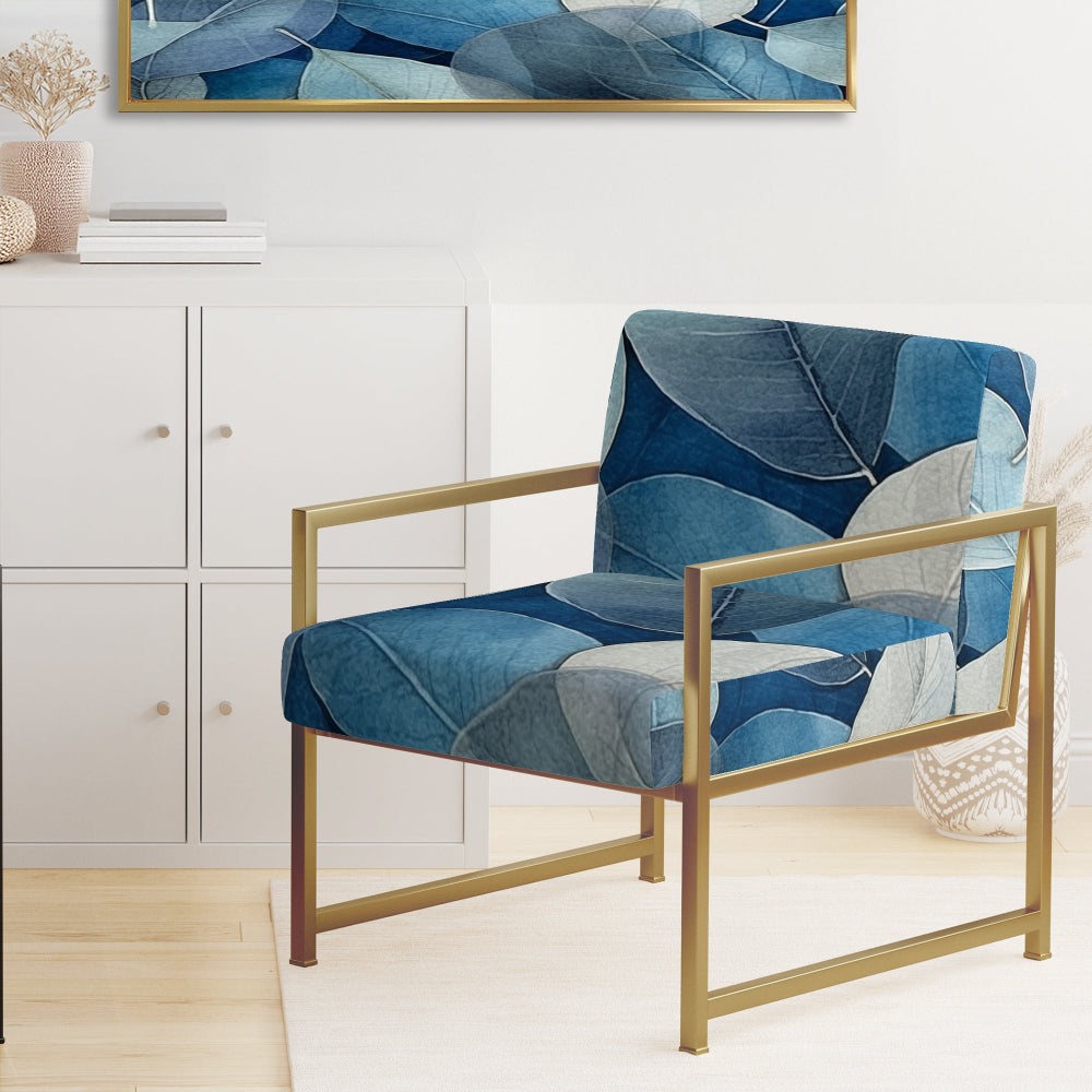 Grey Blue Leafs Harmony - Traditional Accent Slipper Chair