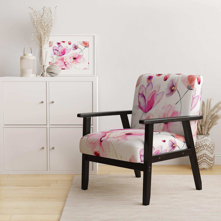 Seamless Pattern of Pink Flowers - Floral Accent Chair