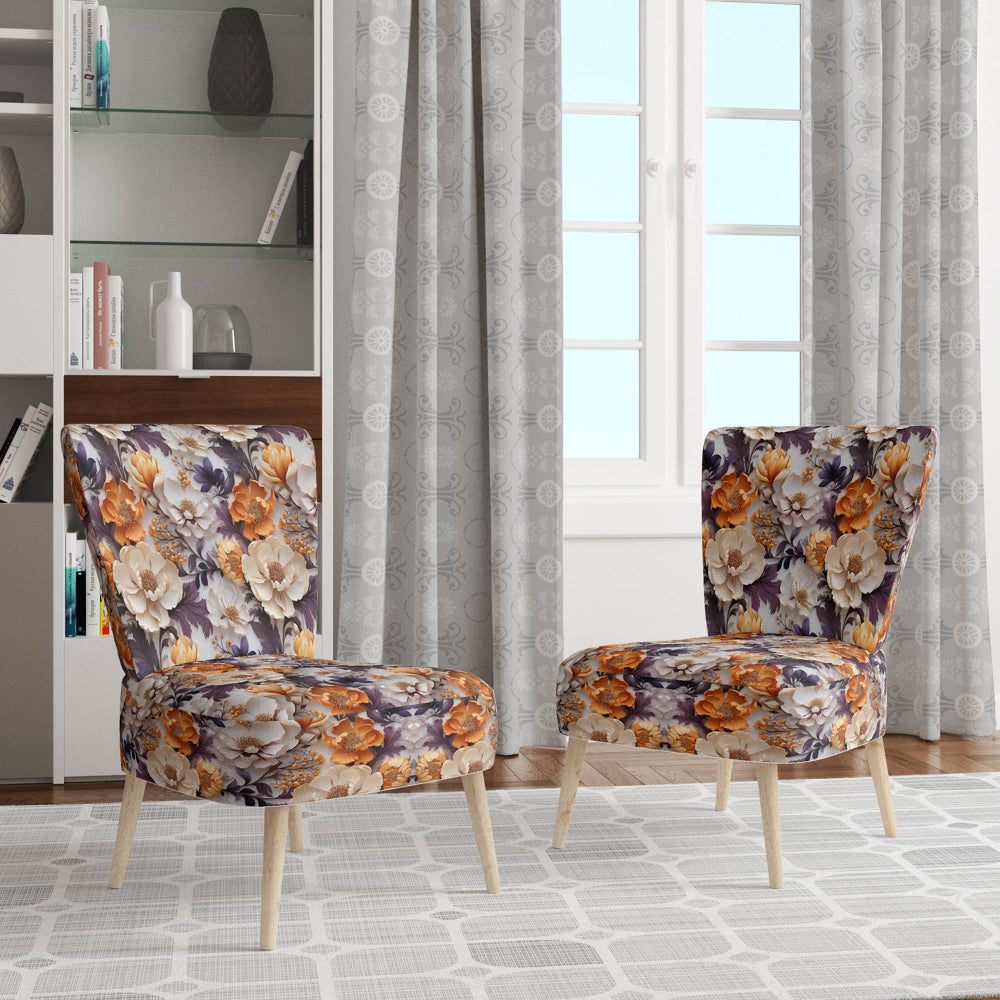 Beige And Purple Cottage Flowers Composition - Cottage Accent Side Chair