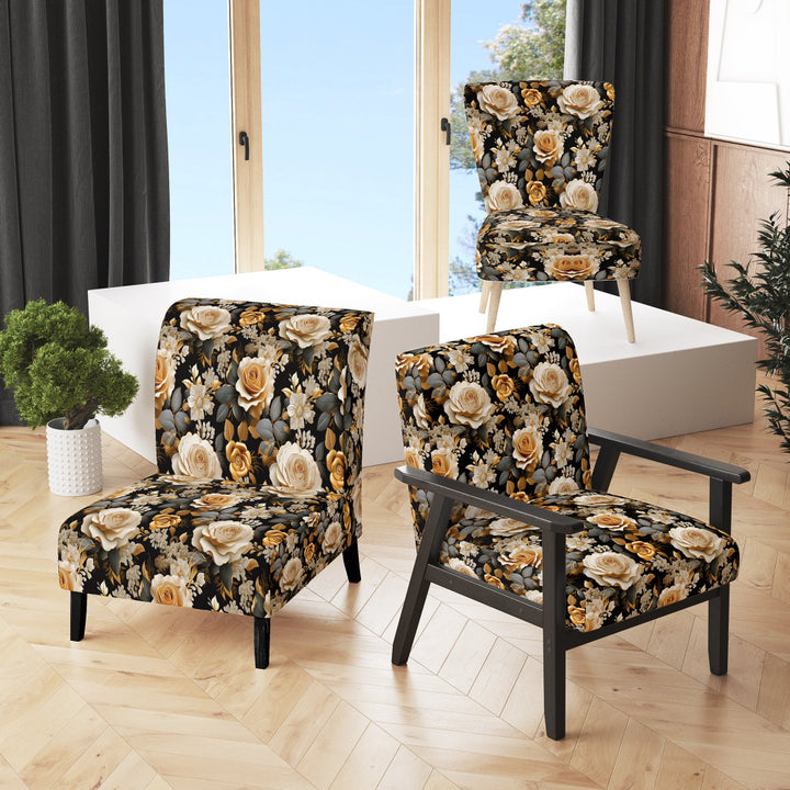 Elegant Beige Rose Harmony - Cottage Accent Side Chair