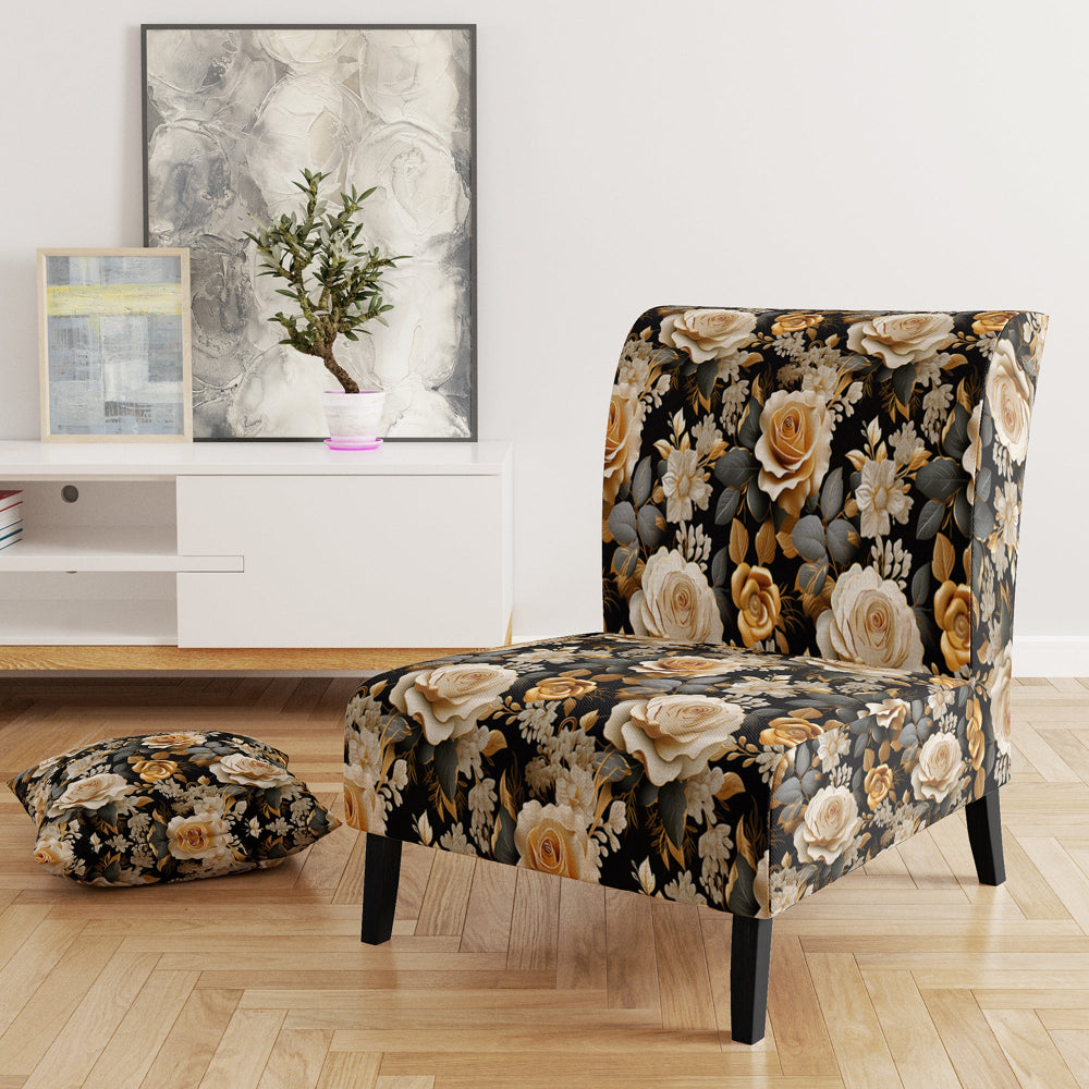 Elegant Beige Rose Harmony - Cottage Accent Side Chair