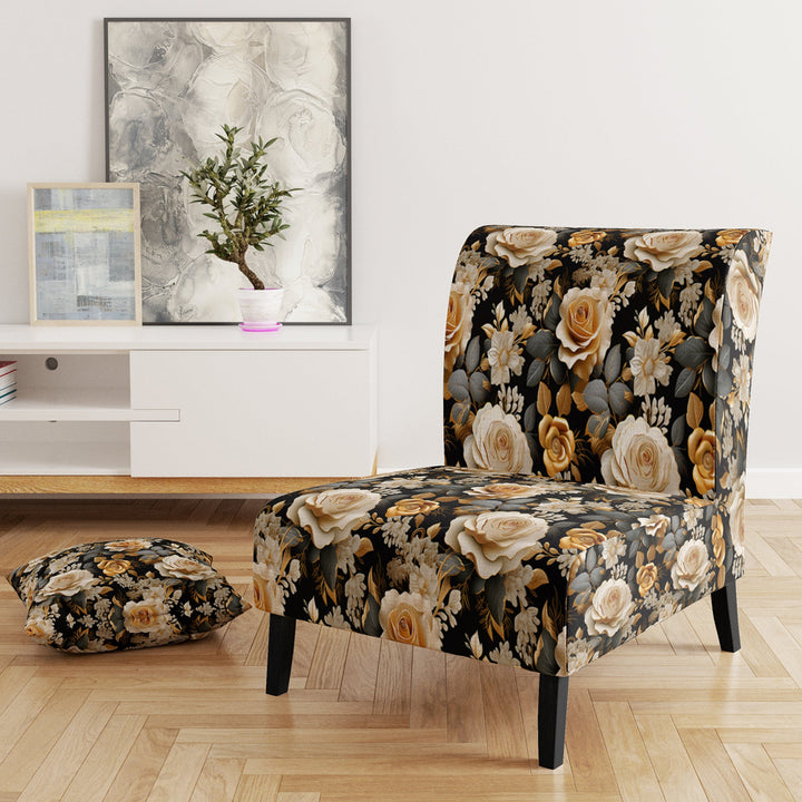 Elegant Beige Rose Harmony - Cottage Accent Side Chair