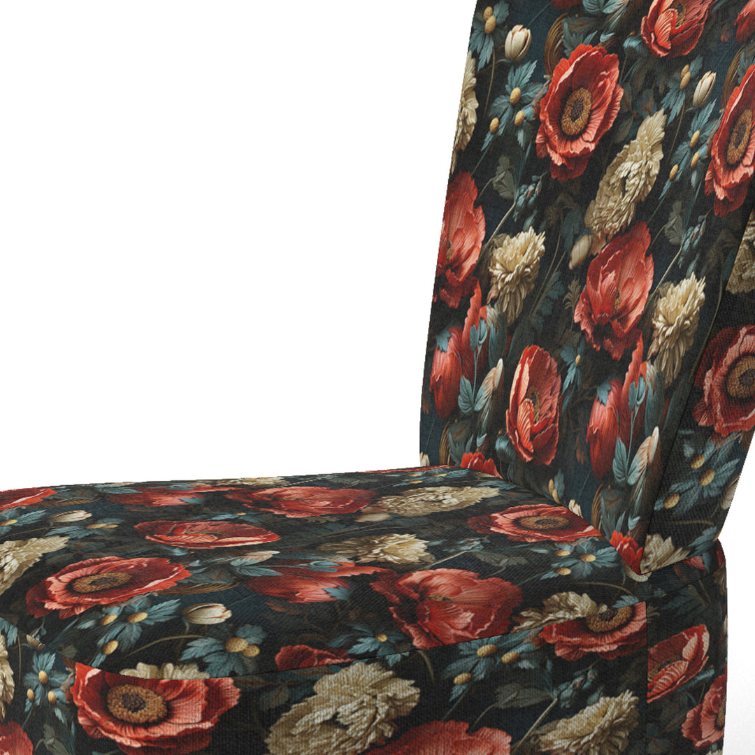 Deep Red And Beige Floral Blooms - Cottage Arm Chair