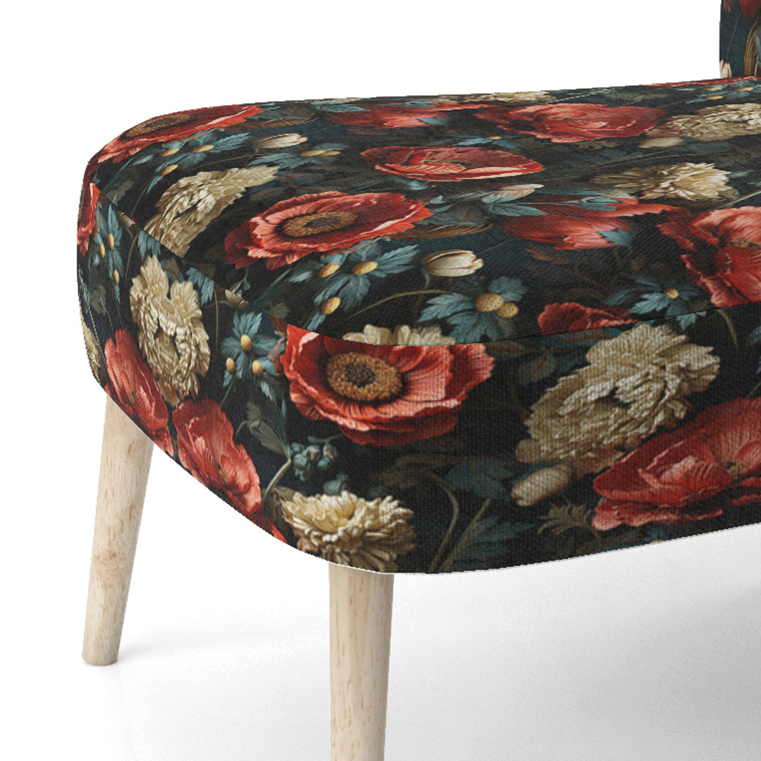 Deep Red And Beige Floral Blooms - Cottage Arm Chair