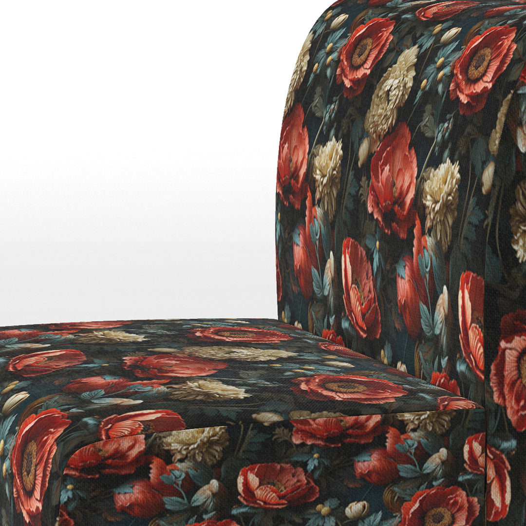 Deep Red And Beige Floral Blooms - Cottage Arm Chair