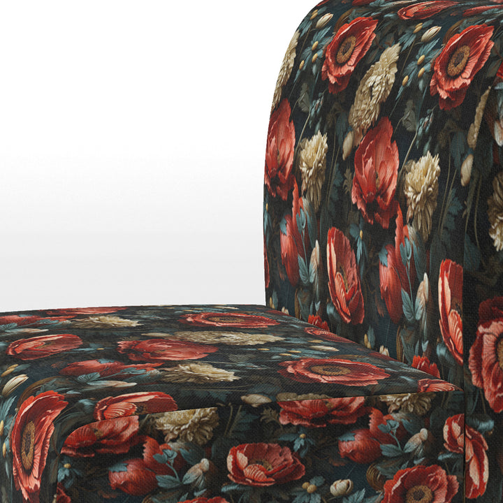 Deep Red And Beige Floral Blooms - Cottage Arm Chair