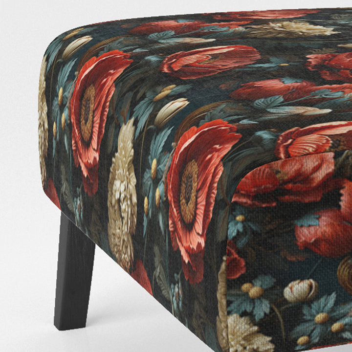 Deep Red And Beige Floral Blooms - Cottage Arm Chair