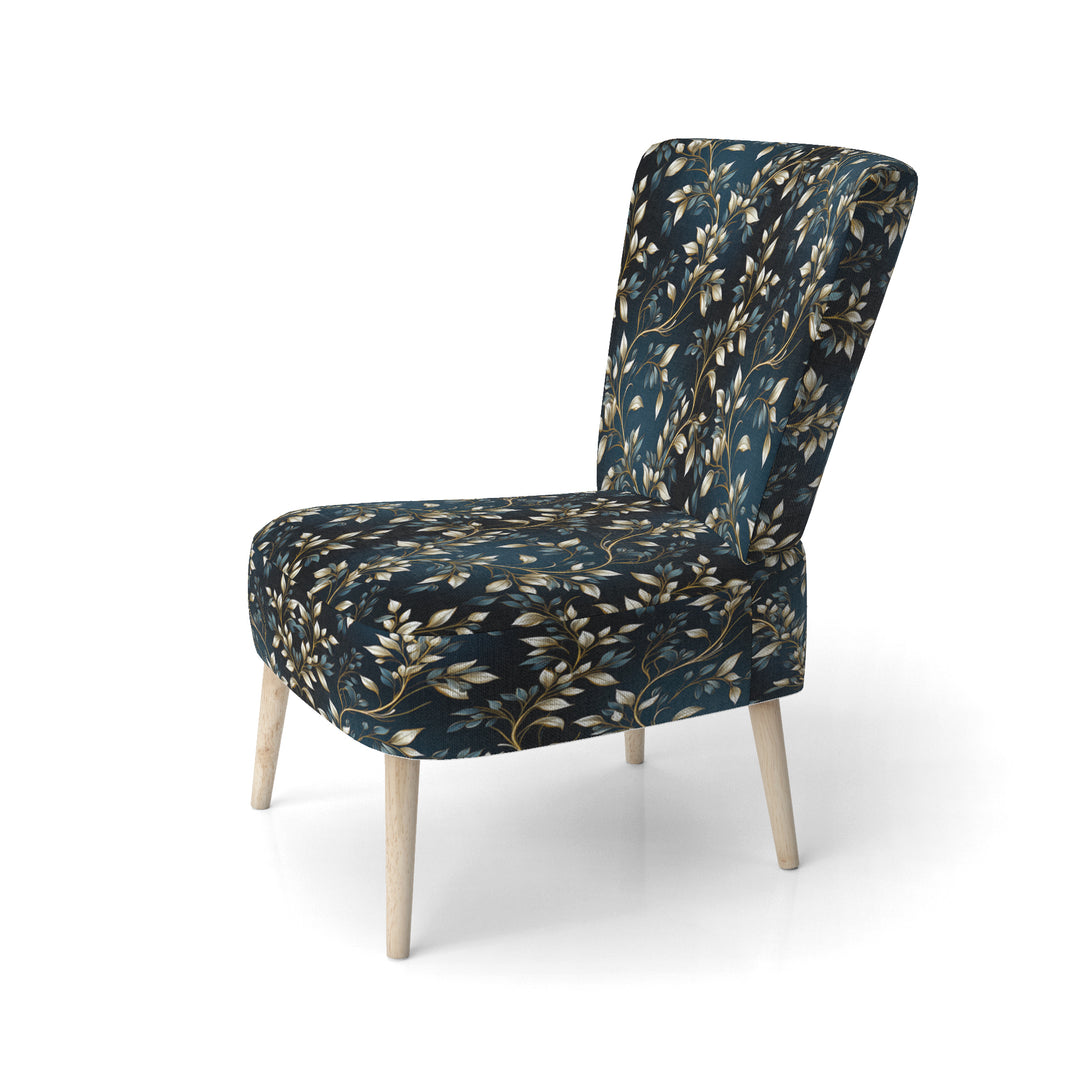 Gold And Blue Royal Botanical Vines - Cottage Accent Side Chair