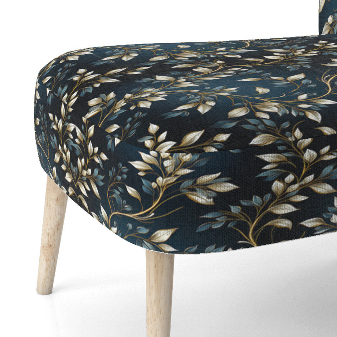 Gold And Blue Royal Botanical Vines - Cottage Accent Side Chair