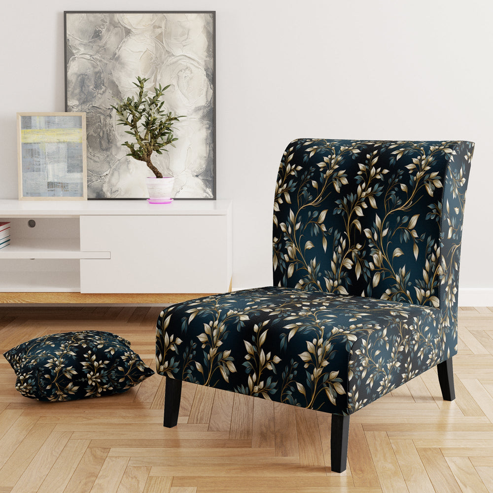 Gold And Blue Royal Botanical Vines - Cottage Accent Side Chair