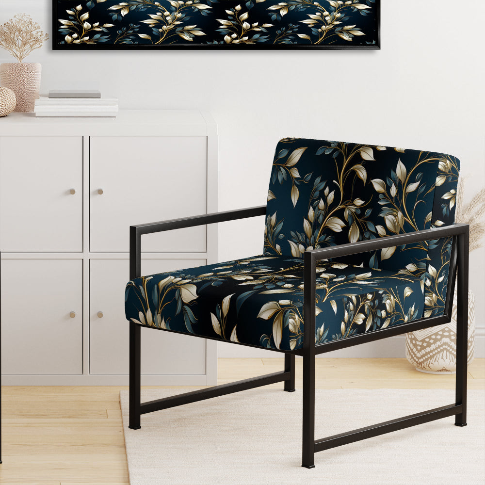 Gold And Blue Royal Botanical Vines - Cottage Accent Side Chair