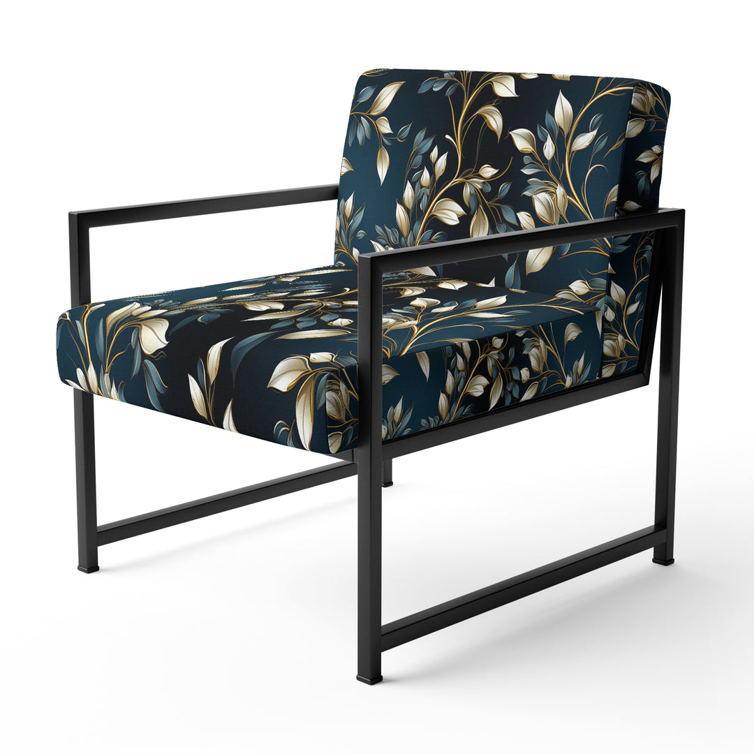 Gold And Blue Royal Botanical Vines - Cottage Accent Side Chair