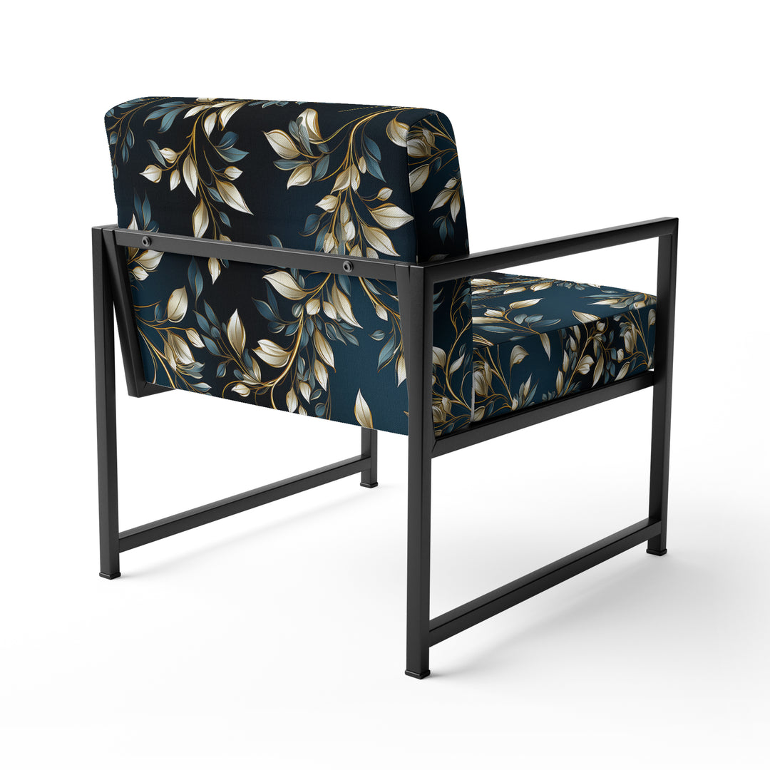 Gold And Blue Royal Botanical Vines - Cottage Accent Side Chair