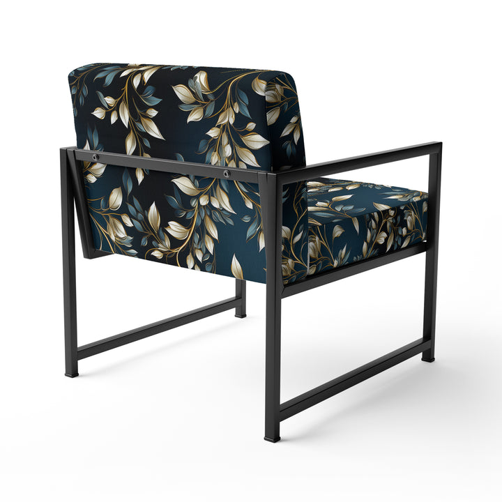 Gold And Blue Royal Botanical Vines - Cottage Accent Side Chair