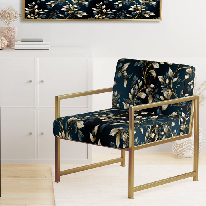Gold And Blue Royal Botanical Vines - Cottage Accent Side Chair