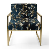 Gold And Blue Royal Botanical Vines - Cottage Accent Side Chair