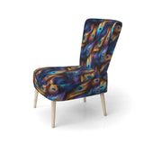 Blue And Pruple Vibrant Peacock Feather- Upholstered Accent Chair