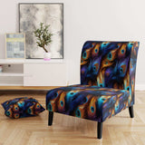 Blue And Pruple Vibrant Peacock Feather- Upholstered Accent Chair