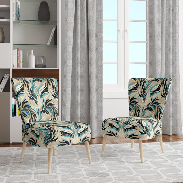 Teal And Cream Natures Whispers - Upholstered Modern Accent Chairs