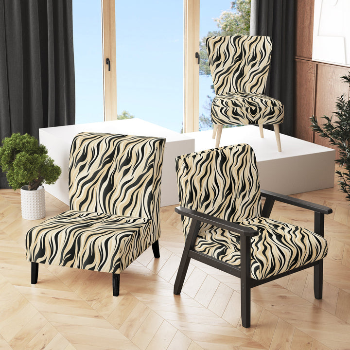 Retro Futurism In Beige And Black Waves - Modern Arm Chair