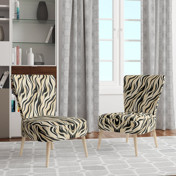 Retro Futurism In Beige And Black Waves - Modern Arm Chair