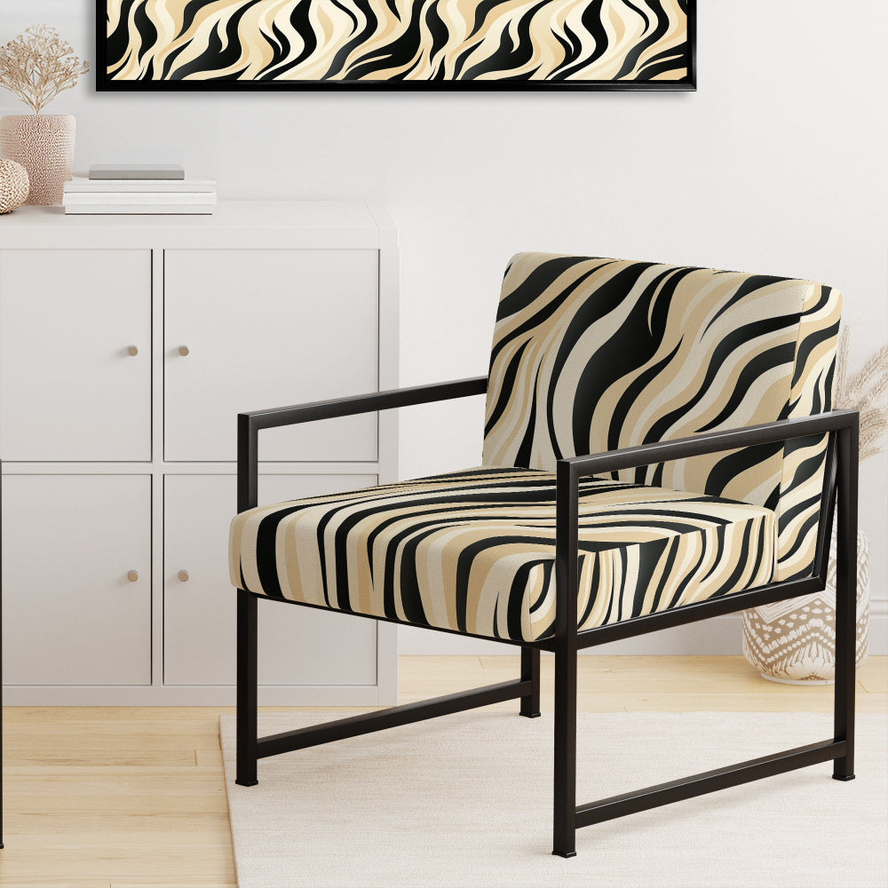 Retro Futurism In Beige And Black Waves - Modern Arm Chair
