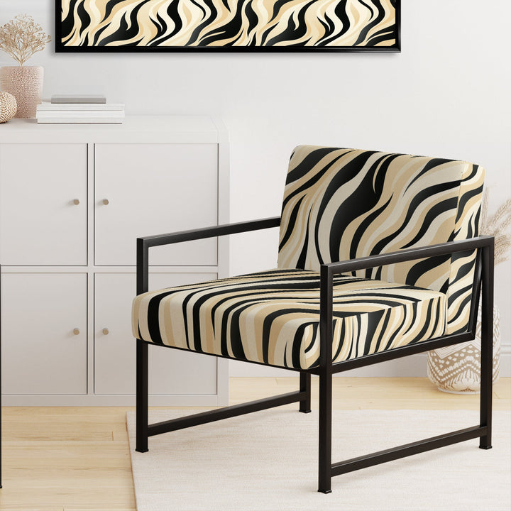 Retro Futurism In Beige And Black Waves - Modern Arm Chair