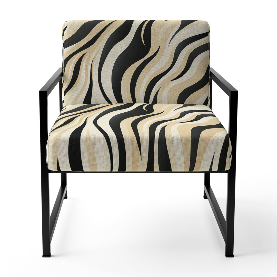 Retro Futurism In Beige And Black Waves - Modern Arm Chair