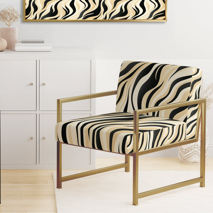 Retro Futurism In Beige And Black Waves - Modern Arm Chair