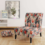 Love In The Wild Coral And Beige Lfower- Upholstered Accent Chair