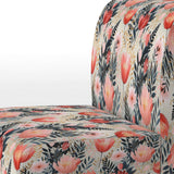 Love In The Wild Coral And Beige Lfower- Upholstered Accent Chair