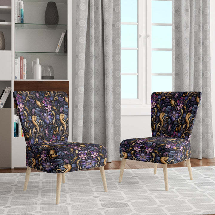 Romantic Blue And Purple Paisleys - Cottage Accent Side Chair