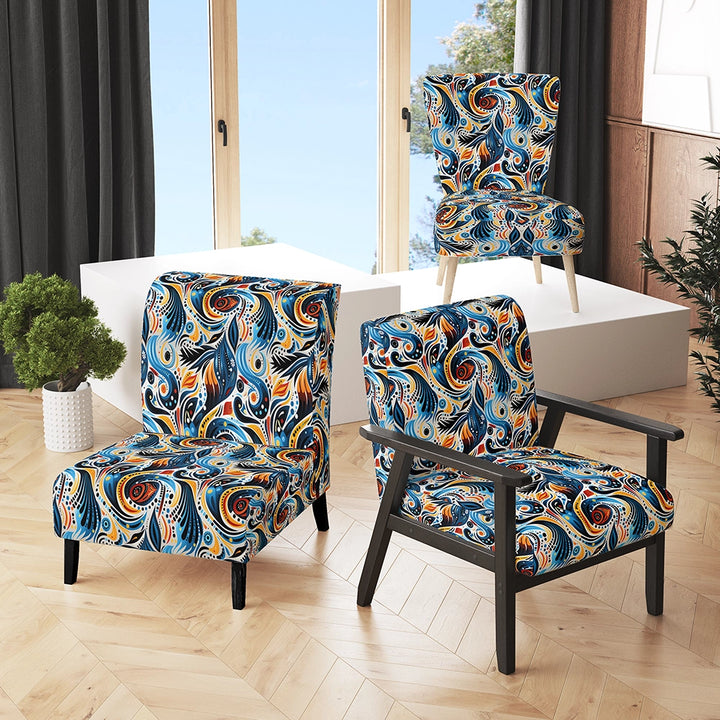 Blue And Orange Tribal Dreams- Upholstered Accent Chair