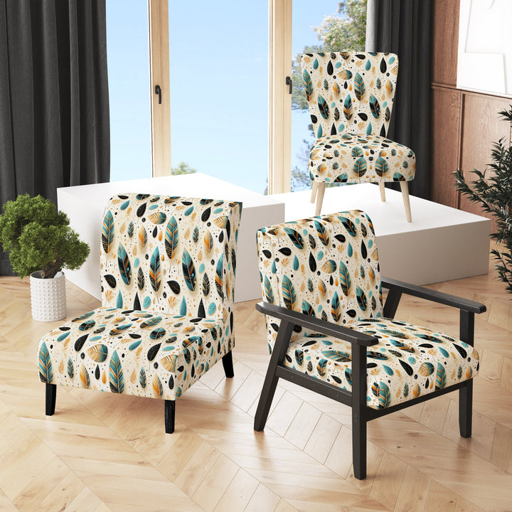 Beige And Blue Boho Chic Feathers Charms - Bohemian Accent Slipper Chair